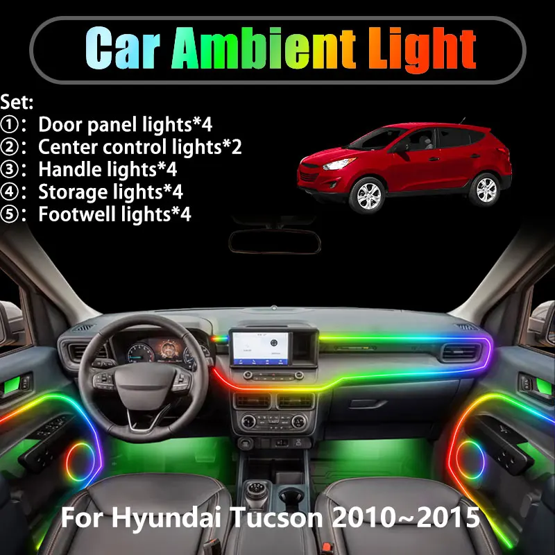 

Для Hyundai Tucson 2010 ~ 2015 ix35 LM MK2 2/18 в 1 Автомобильное окружающее освещение Светодиодные внутренние светодиодные фонари багажника USB RGB Ensemble Streamer