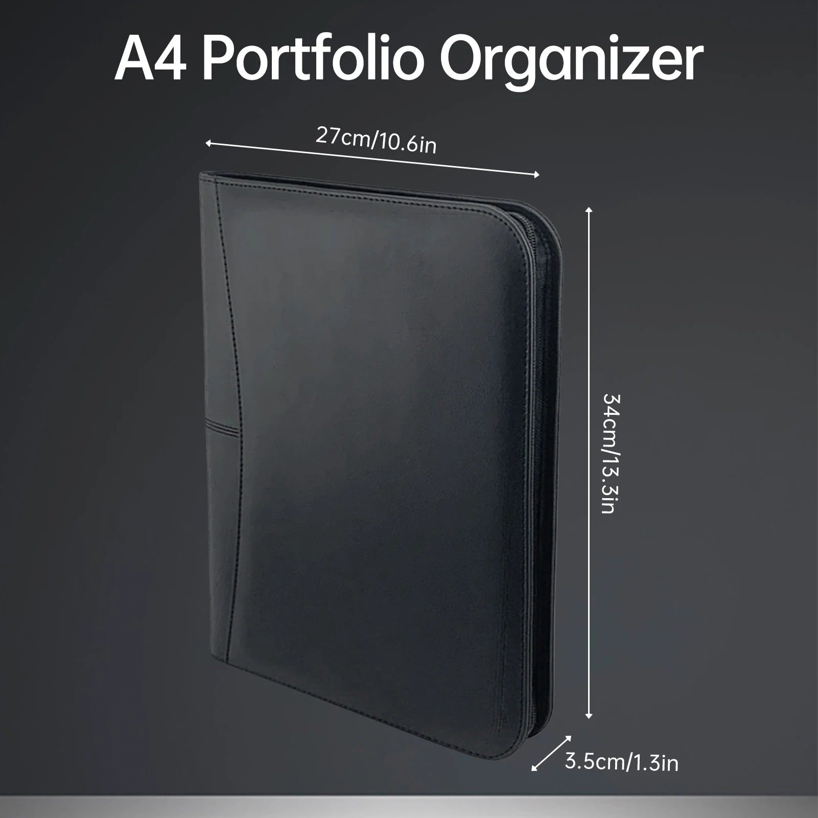 Zippered Business Padfolio A4 PU Leather Portfolio Organizer for Interview Resume Document Planner Agenda Schedule Tablet Sleeve