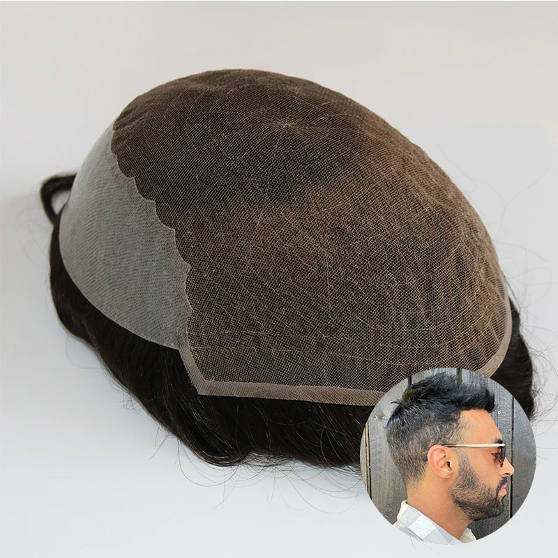 Q6 Swiss Lace Front Men Toupee European Human Hair Natural Hairline Breathable Hair Replacement System