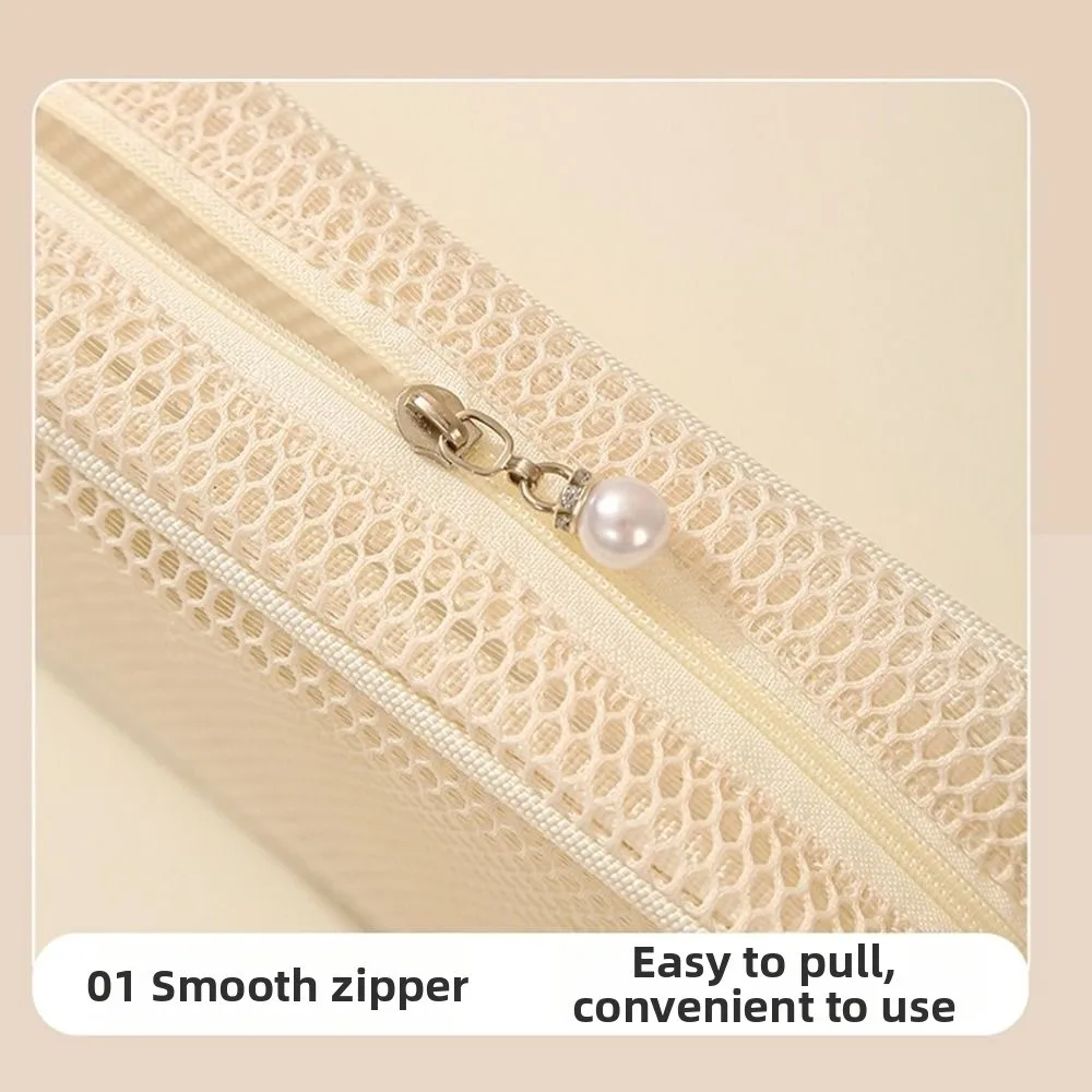 Large Capacity Mesh Cosmetic Bag Transparent Hand-Held Portable Toiletry Pouch Smooth Zipper Breathable Mesh Coin Purse