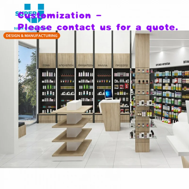 custom.Shop Fitting 3D Rendering  Pharmacy Store Interior Decoration Pharmacy Display Racks Pharmacy Design