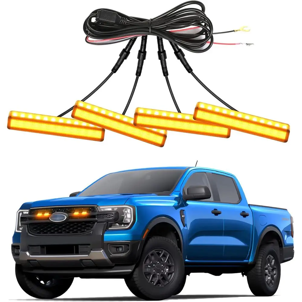 

Комплект из 4 светодиодных фар для передней решетки радиатора Ford Ranger 2024-2025: яркие бамперные фонари, ходовые огни для моделей XL, XLT, Lariat, автомобильные аксессуары