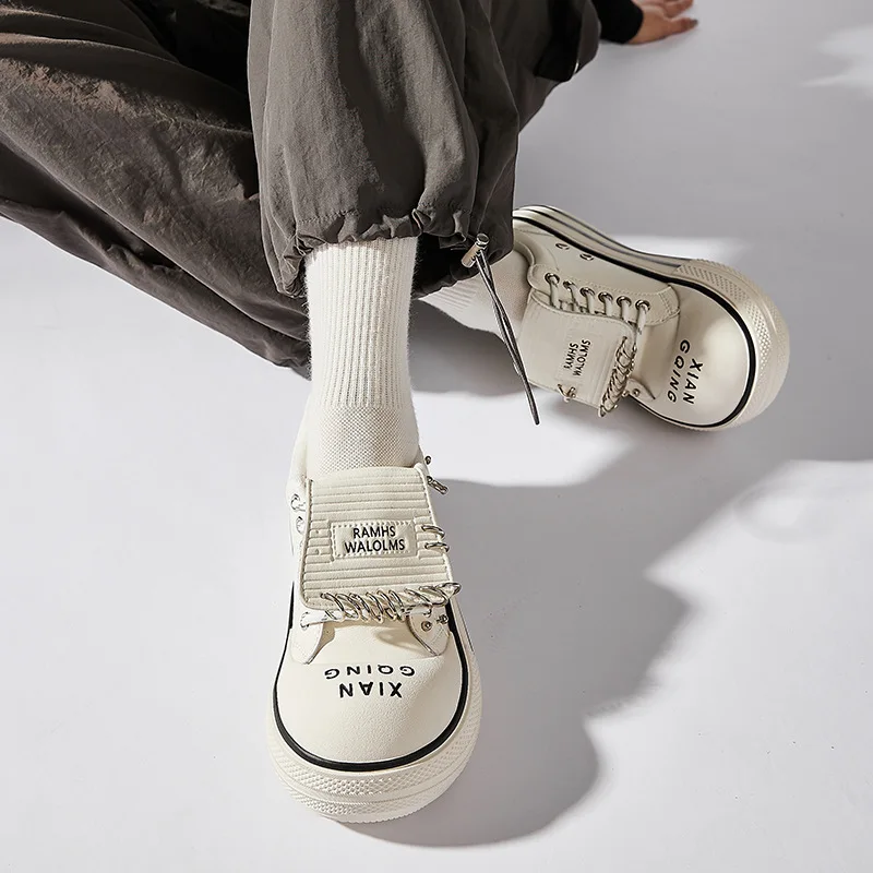 Punk rivet platform sneakers shoes 2025 new leisure canvas white platform vulcanized sneakers