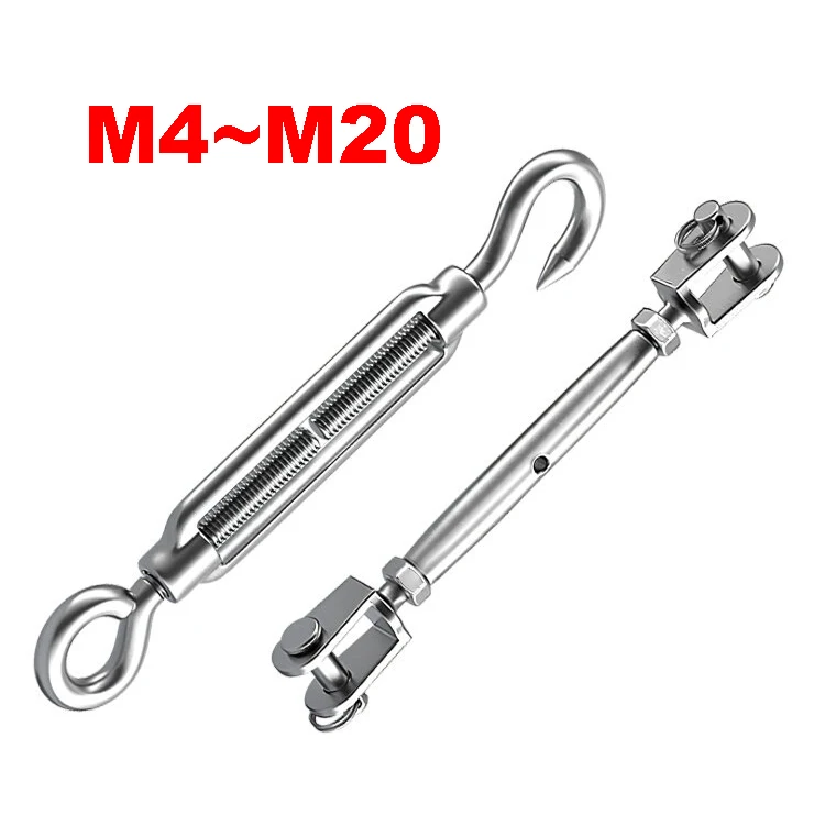 Weiyi 304 Stainless Steel Turnbuckle Wire Rope Tensioner M4 M5 M6 M8 M10 M12 M14 M16 M20 Eye/jaw Hook For Shade Sail Fence Cable