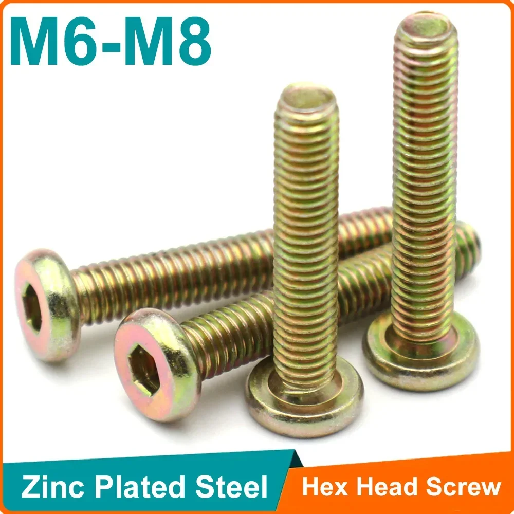 

6PCS/lot M6 M8 Zinc-Plated Flat Round Head Hex Socket Furniture Connector Screws, Countersunk Bolts Cabinet Fastening Hardware