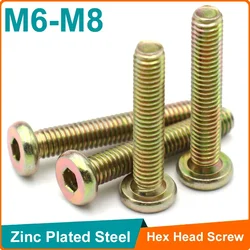 6PCS/lot M6 M8 Zinc-Plated Flat Round Head Hex Socket Furniture Connector Screws, Countersunk Bolts Cabinet Fastening Hardware