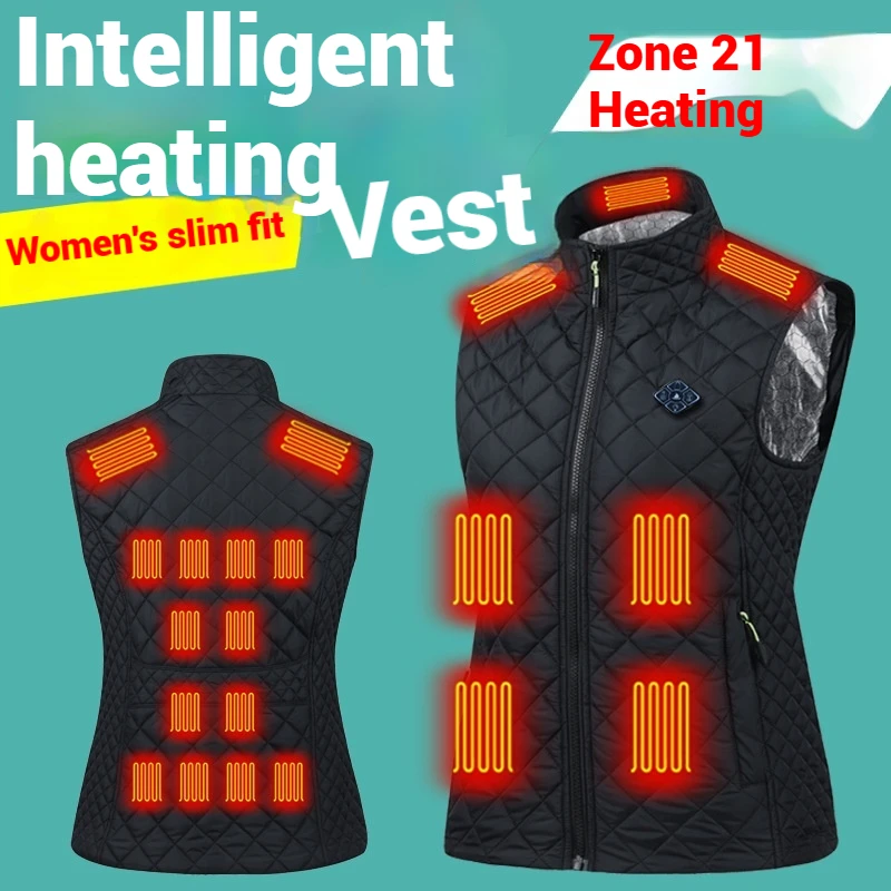 

21 Zone Slim Fit Heating Vest Women USB Intelligent 3 Speed Temperature Control Winter Warm Waistcoat warm heating vest