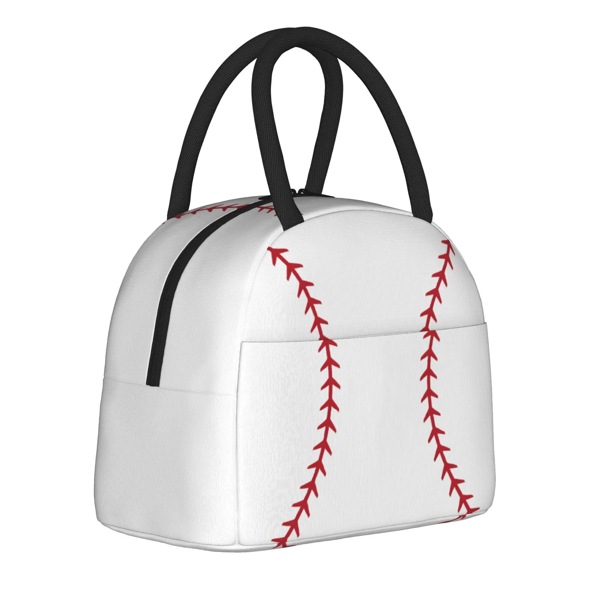 Baseball Set Red Stitching Baseball Insulated Lunch Bags Thermal Bag Reusable,Lunch Container  Large Lunch Box Tote Food Bag