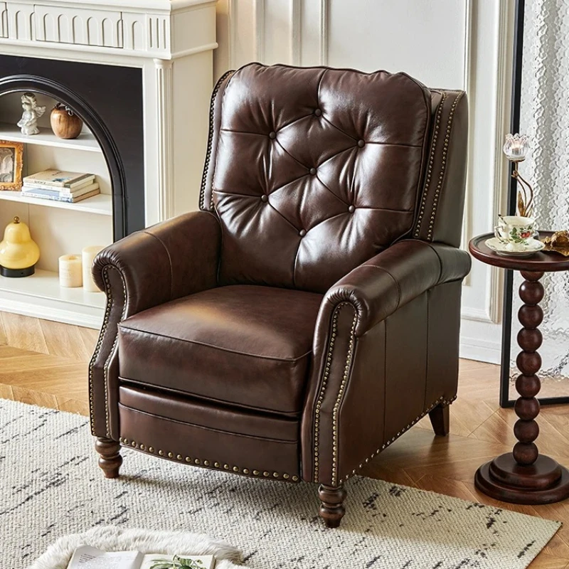 LTT  leather single sofa first layer cowhide retro living room casual can lie down and sleep
