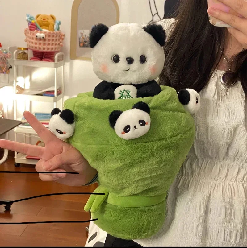 Panda Plush Flower Bouquet Sichuan Mahjong Bamboo Doll Kawaii China Animal Toy Anime Peripheral Cute Children Xmas Gifts