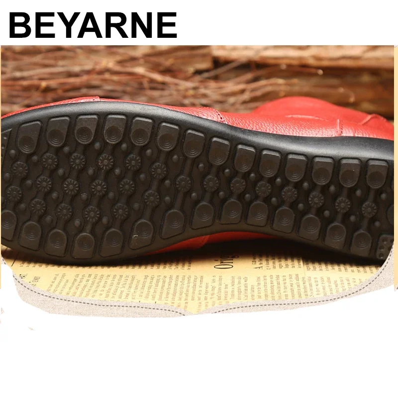 BEYARNE new arrive Genuine leather boots buckle women boots flats winter shoes ladies female autumn boots black,white,beige