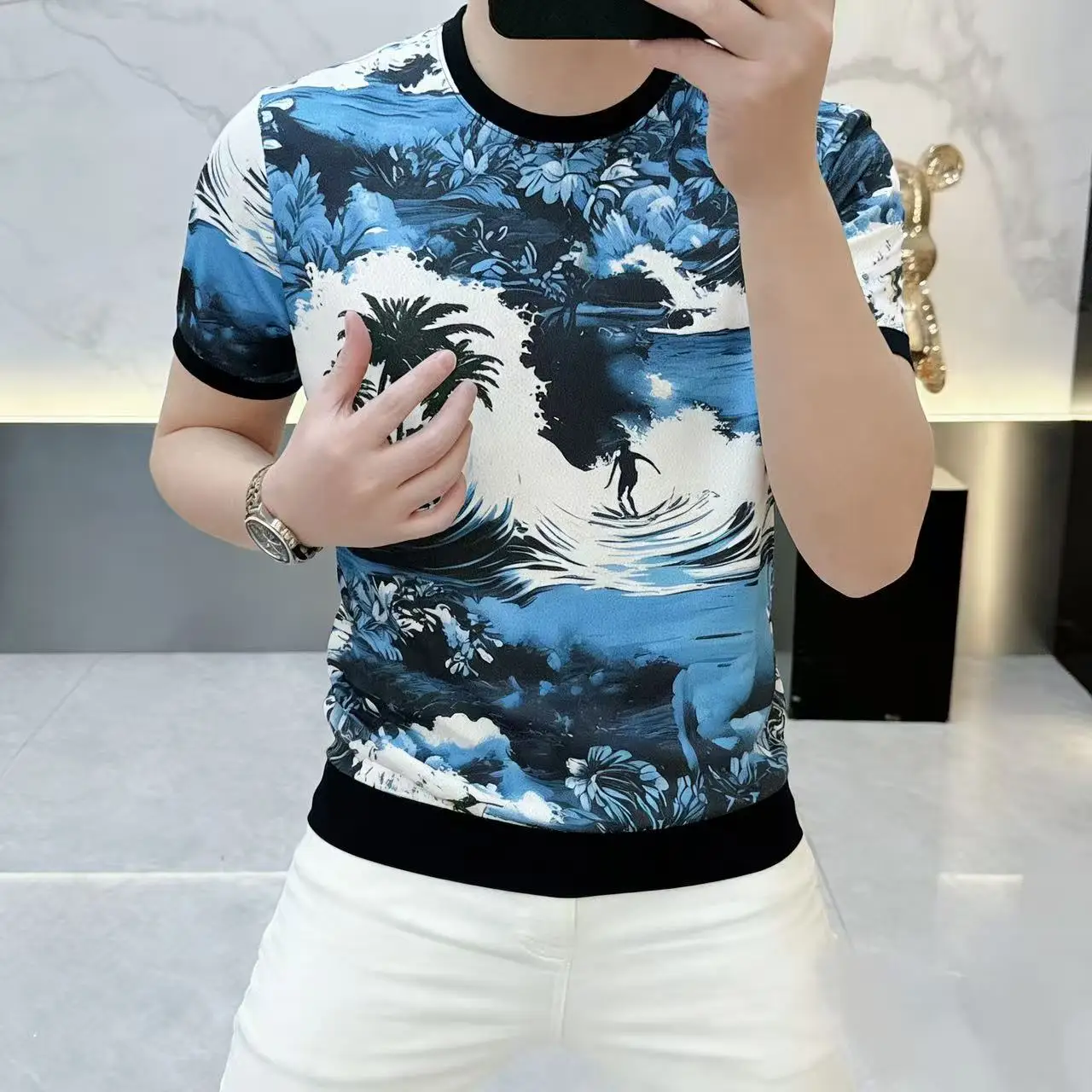 Coolness Breathable T Shirt For Men Short Sleeve 3D Digital Print Summer Quality Polyester Elastane Stretchy Camisetas De Hombre