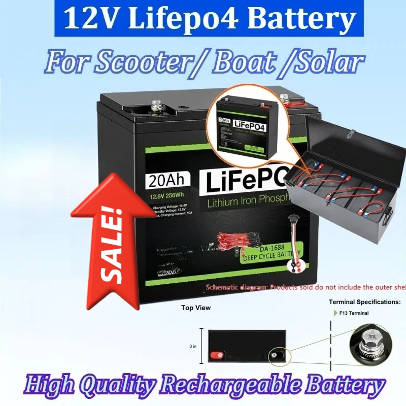 

BrandNew 12V 20Ah LiFePo4 Battery Lithium Iron Phosphate Rechargeable Battery for Scooters Boat Motor Electric Bicycle Power Saw
