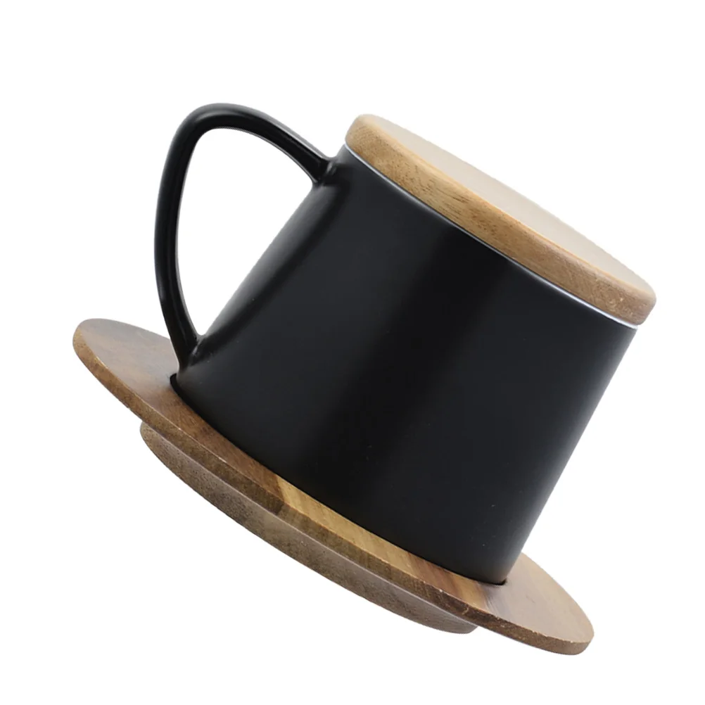 

Coffee Cups with Lids Travel Mug Separate Tea Simple Wide Bottom Cappuccino Black Ceramic Breakfast Hot Chocolate Mugs Dad