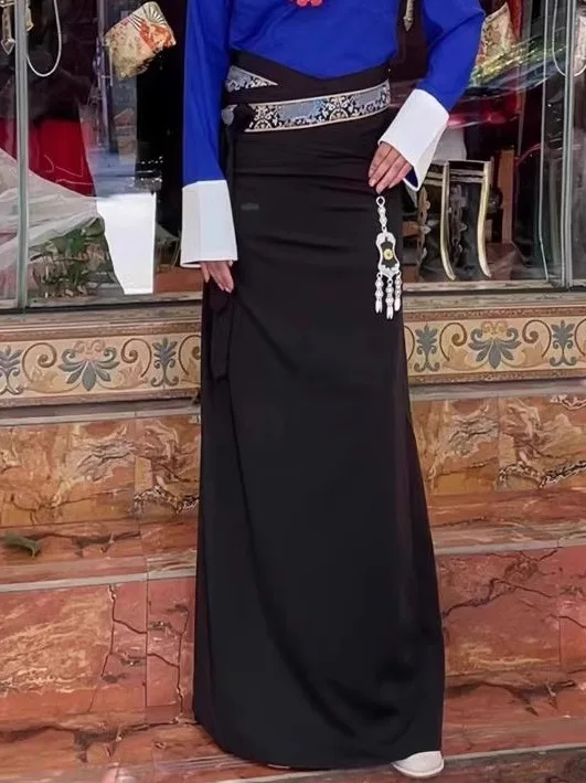 Tibetan Wrap Skirt Double Sleeve Dance Lhasa Ethnic Performance Guozhuang