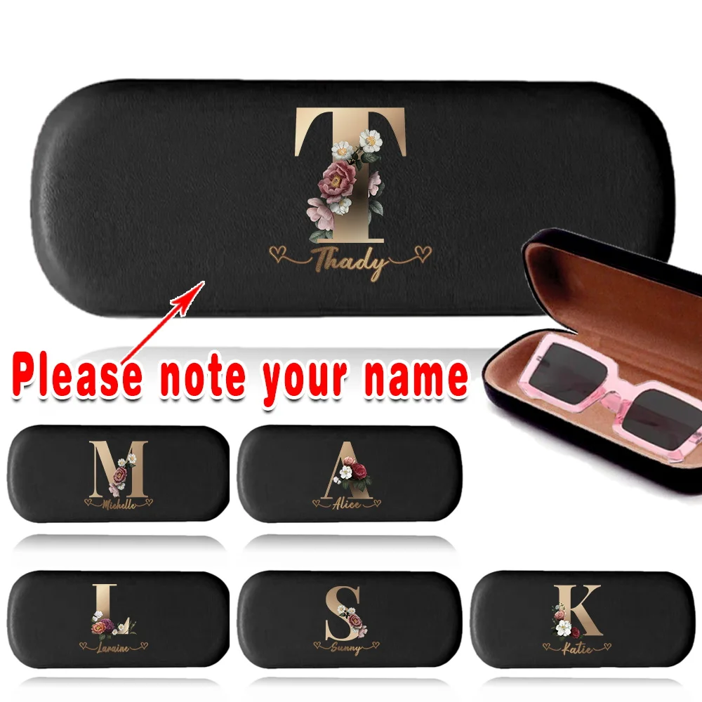 

Customized Name Portable Glasses Storage Box PU Leather Myopia Eyewear Organizer Hard Shell Sunglass Case DIY Travel Protective