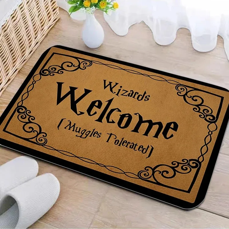 Wizards Welcome Muggles Floor Door Mat Home Halloween Room Decoration Carpets Non Slip Corridor Kitchen Washable Entrance Rugs