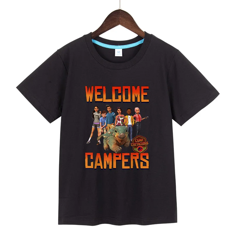Jurassic World Camp Cretaceous Welcome Campers Group Children T shirt Summer Boy Girl Cotton Camiseta Short Sleeve T-Shirt tops
