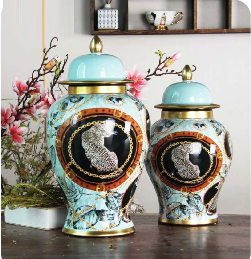 

Vintage rural enamel tea jar, ceramic general jar decoration, high-end large flower vase handicraft, decorative art