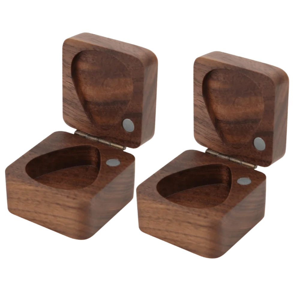 2PCS Compact Wooden Color Wooden Guitar Pick Holder Cubic Wood Guitar Pick Box Guitar Parts Organizer Guitar Player