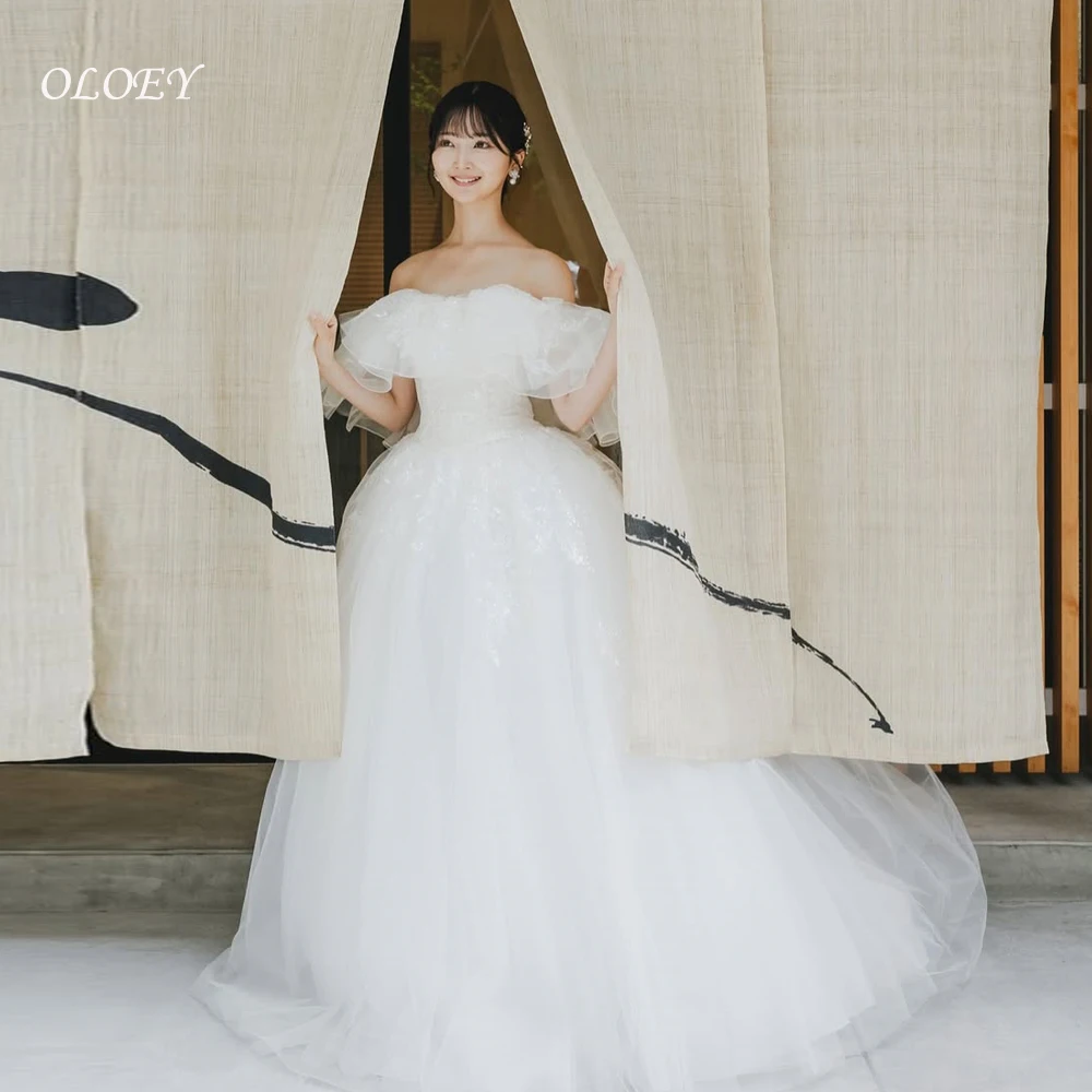 OLOEY Off-shoulder gouden draad Koreaanse trouwjurken Zachte tule Fotoshoot Elegante bruidsjurken  ien Sierra Sierra Corset Back Custo