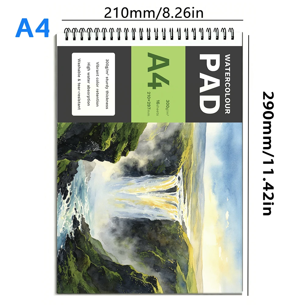 Watercolor Book, 300gsm Woven Texture Thick Painting Paper 16 Sheets, Anti-Curl Heavyweight Art Paper, Perfect for Hobby Painter