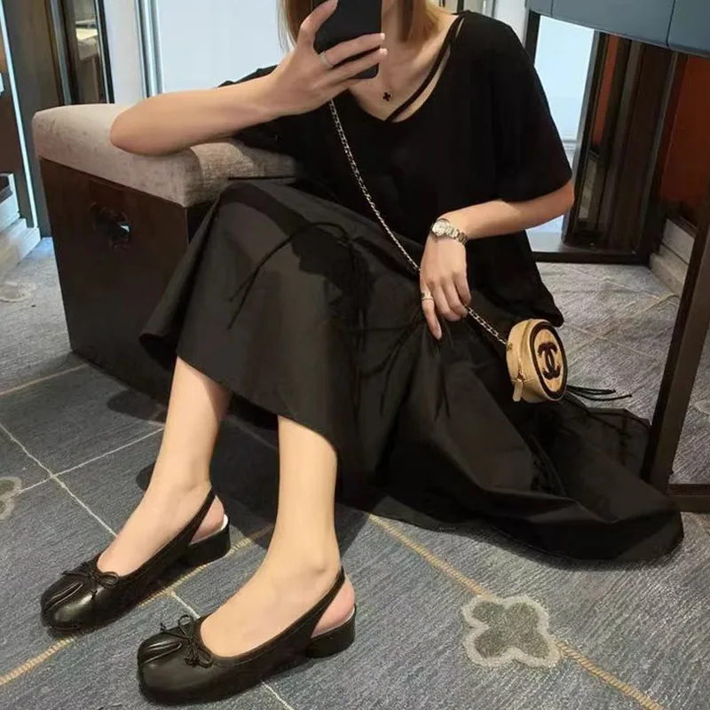 2026 Spring Summer New Split Toe Women Shoes Retro Low Mid Heel Ballet Shoes Fashion Shallow Mouth Bow Design Dress Party Shoes image 2