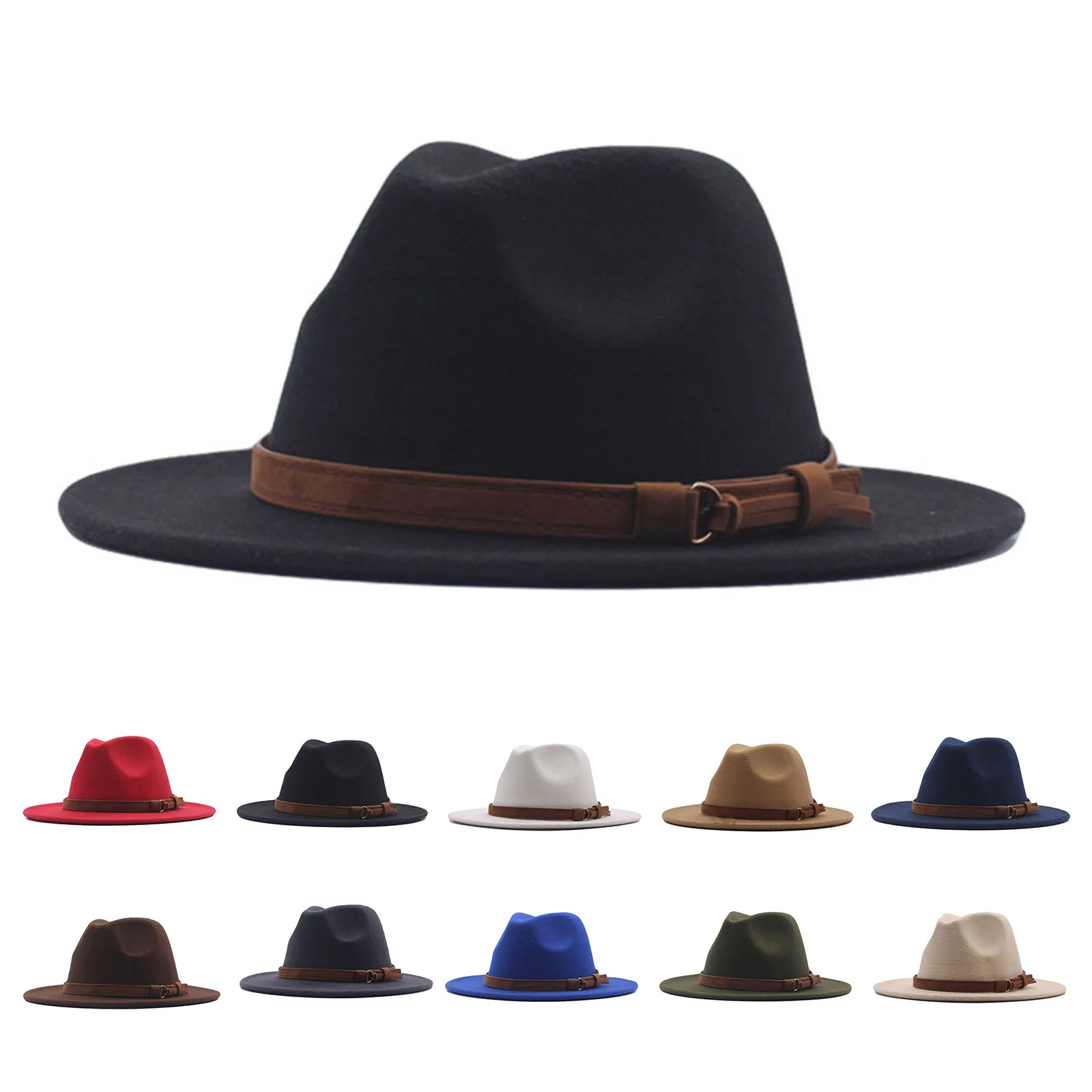 Belt Classic Hat Wool Wide Buckle Floppy Panama Hat Womens Caps Hiking Hats for Men Fedoras simple  cowboy sun Protection caps