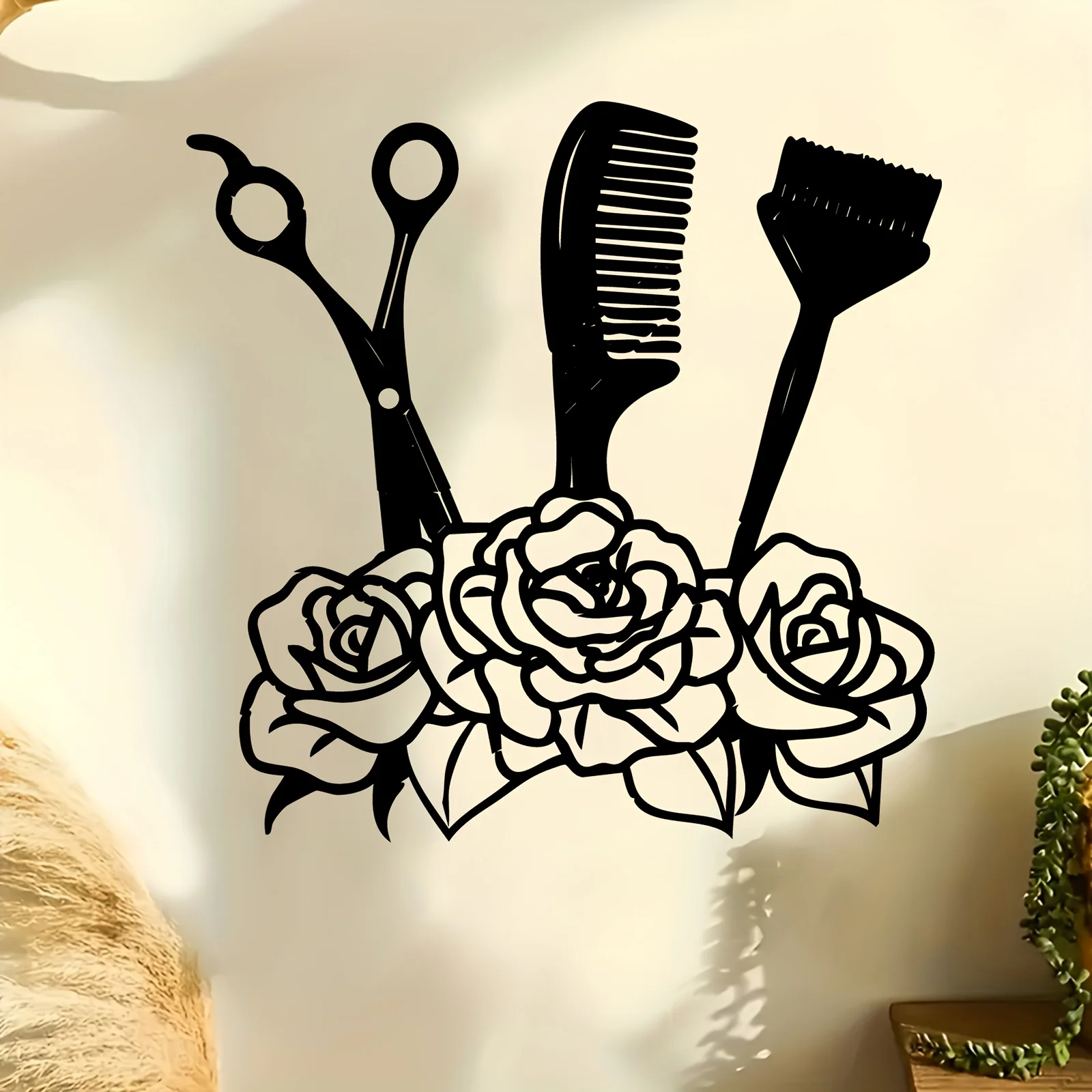 1pc Rose Hairdressing Tools Metal Wall Art, Rust-resistant Decor, Valentine's Day Mother's Day Gift for Salon Lovers