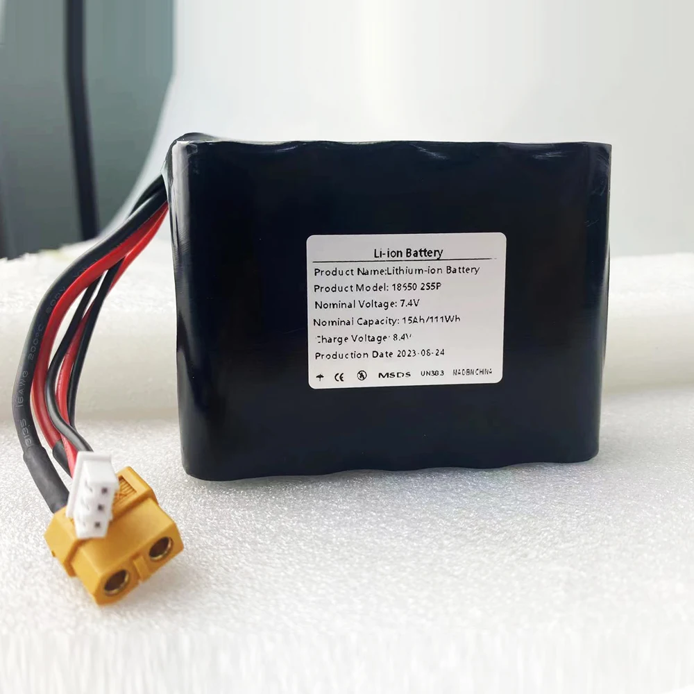 Baterai Li-ion isi ulang UAV 7.4V 15ah 2S5P 8.4V kapasitas tinggi untuk berbagai RC pesawat Quadrotor XH2.54-3P XT60