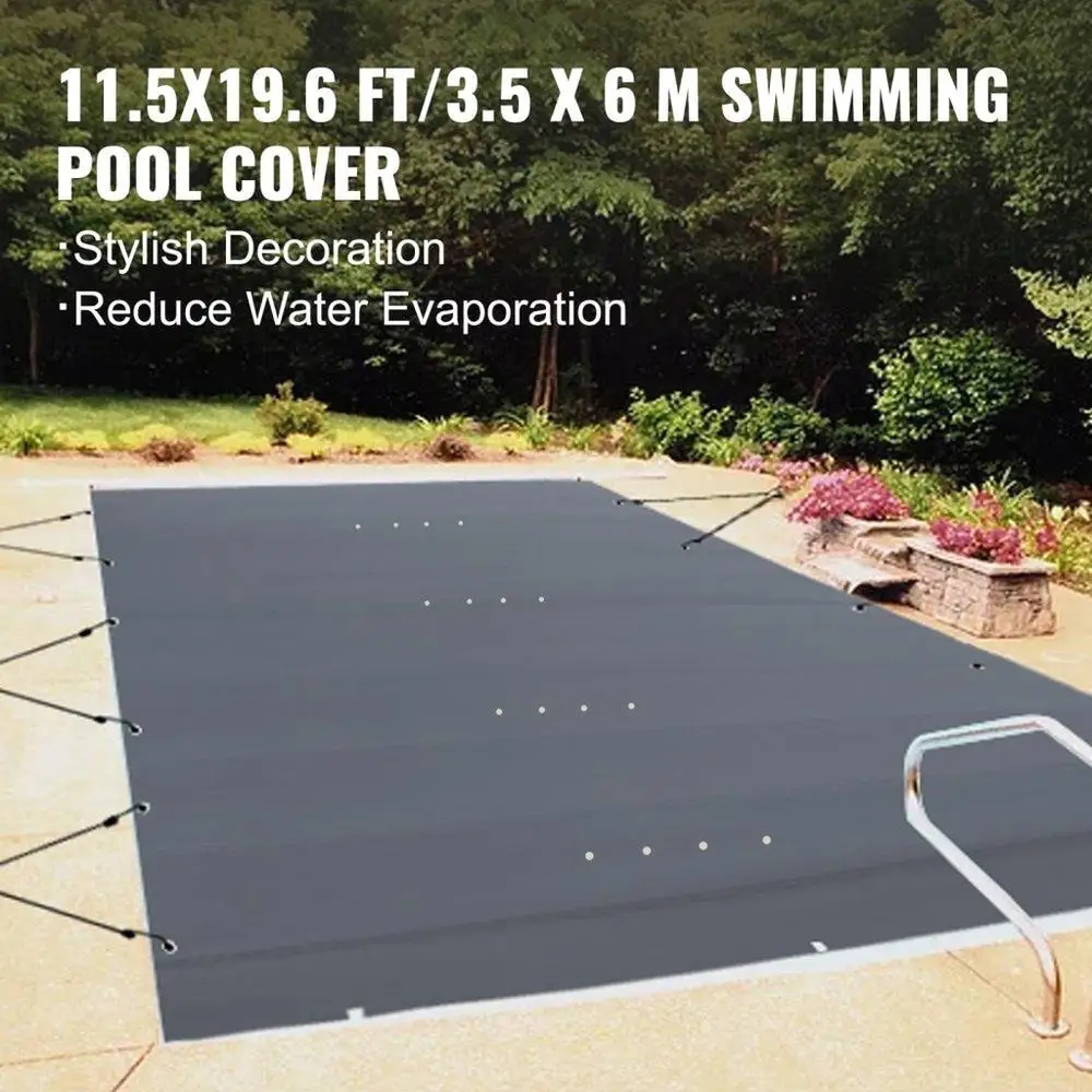 Cubierta de seguridad rectangular para piscina creciente, malla de 10,5x18,6 pies con orificios de drenaje, PVC, invierno, gris oscuro