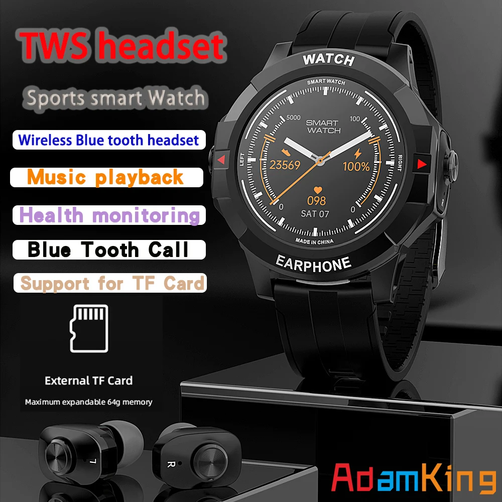 

2022 New Men 2 in 1 TWS Wireless Blue Tooth Headset Call Smart Watch Sports Music Playing Heartrate Monitoring Women Smartwatch