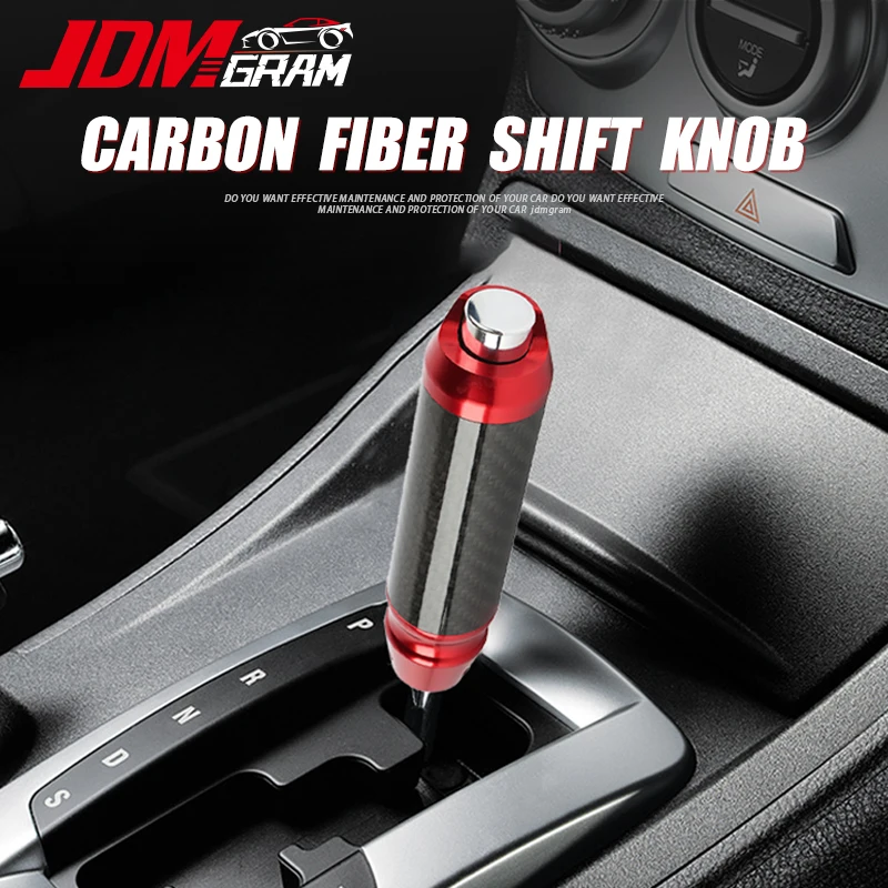 Carbon Fiber Car Gear Knob Automatic Aluminum With Button Shift Stick Racing Styling Push Down Shifter Auto Interior Accessories