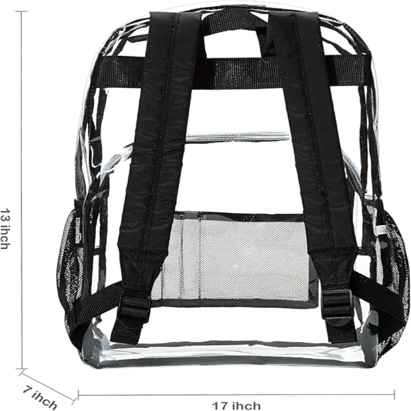 Mochila escolar transparente básica de tamaño pequeño, con Material plástico PVC resistente al agua y correas de hombro rubrizadas resistentes