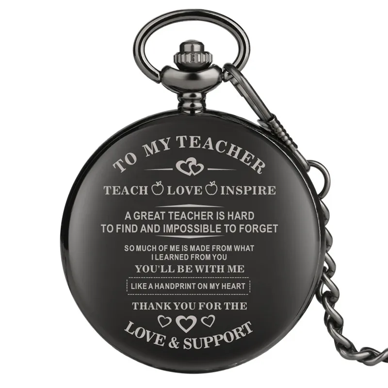 Retro Black Clock To My Teacher Design Lover Support Design Gift Pocket Watch for Teachers Quartz Movement Pendant Chain Reloj