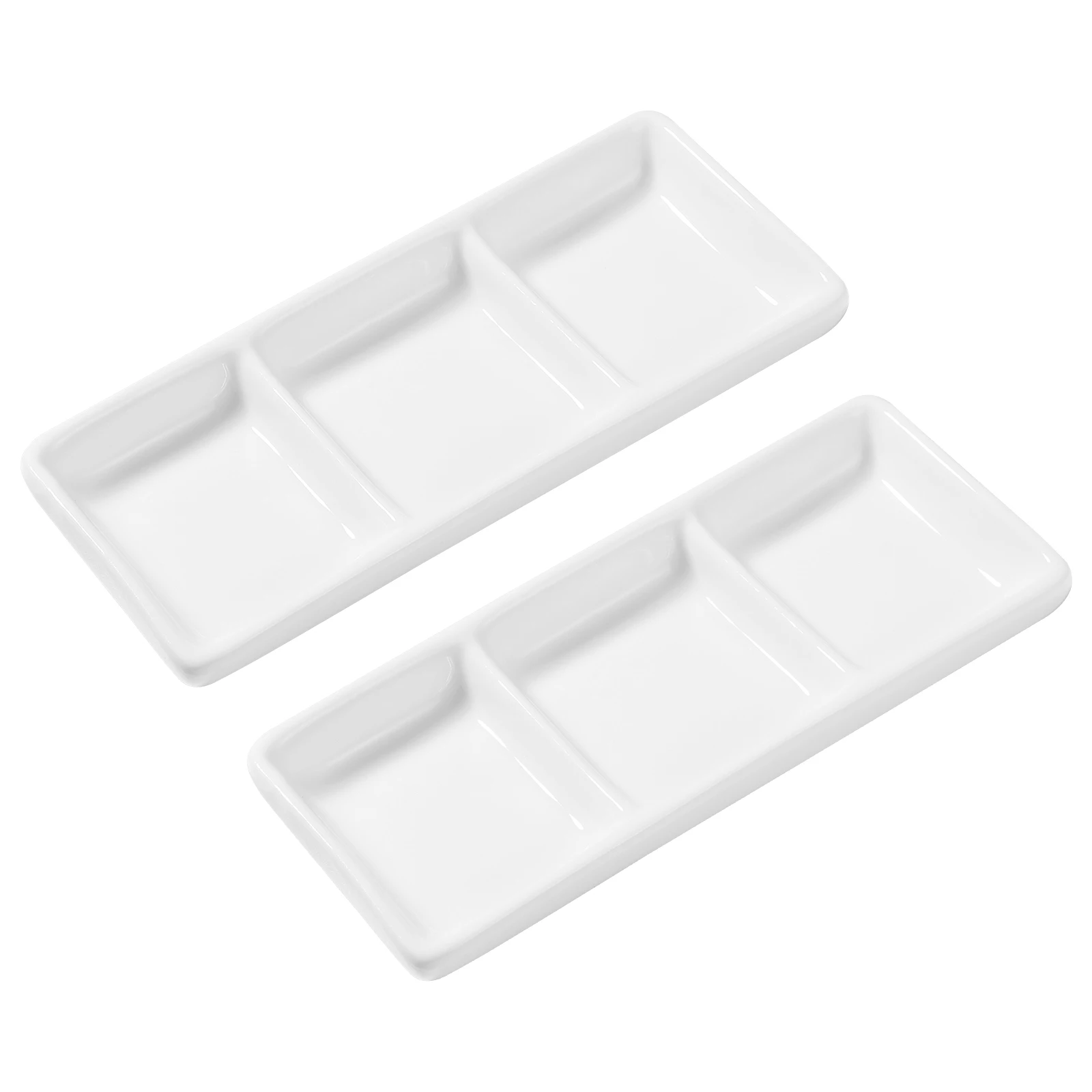 

Dish Rectangular Three-grid Disc White Serving Platters Serveware Ceramic Dipping Trays