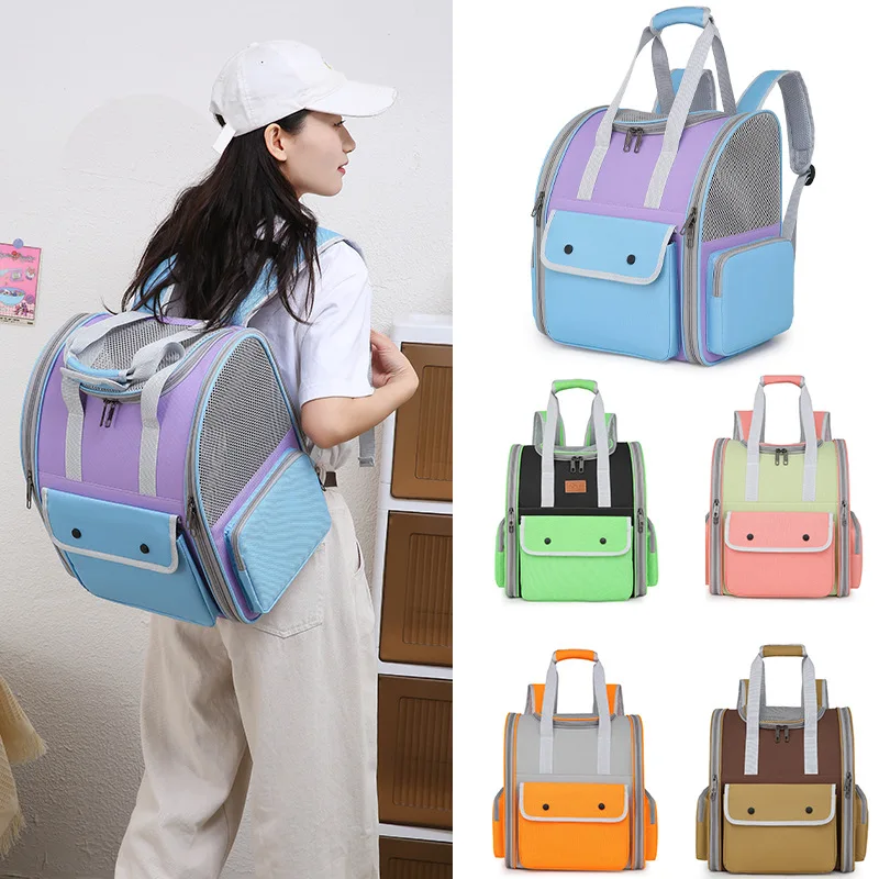 Ventilation Large Capacity Cat Carrier Backpack Foldable Cat Handbag Adjustable Strap Pet Carrying Bag For Outdoor Travel