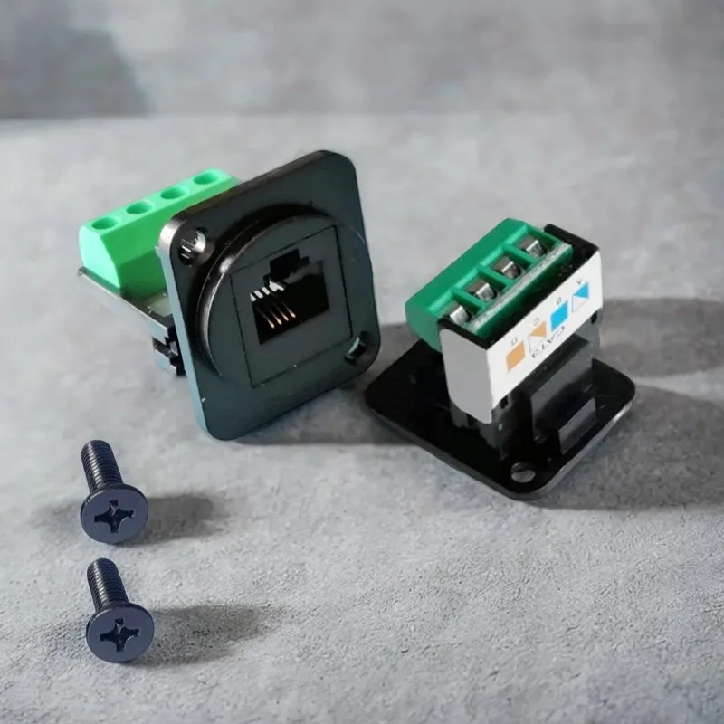 D-type screw fixed telephone equipment voice connector module, RJ11 CAT.3 terminal black and silver 6P4C