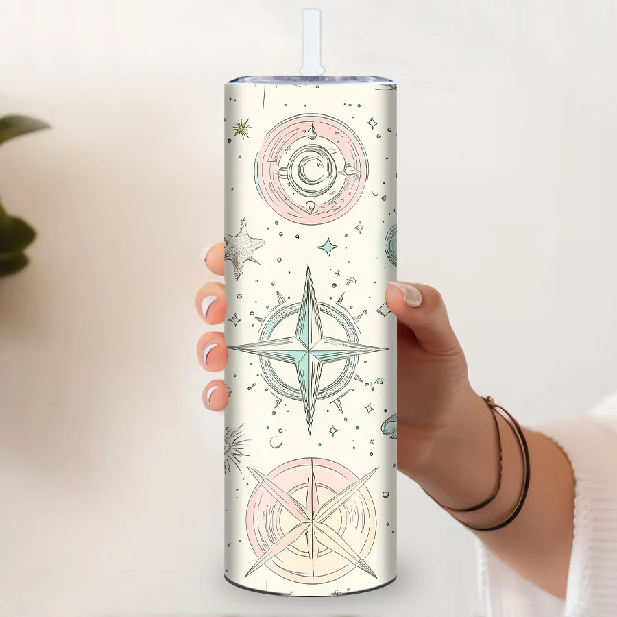 20oz Party Festive Water Bottle 1Pc 3D Print Celestial Nautical Symbol Tumbler Stainless Steel Skinny Straight Mugs Festive Gift