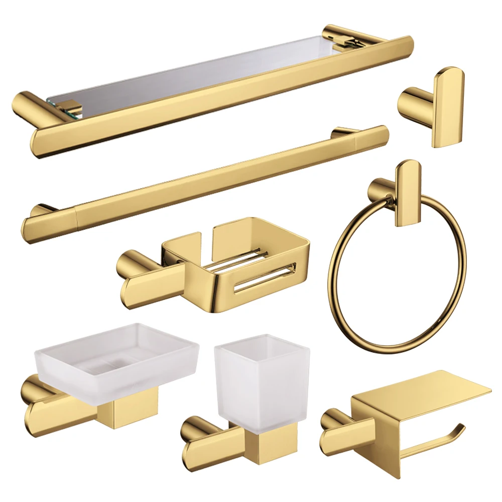 

Empolo Luxury golden bathroom brass accessories set for hotel apartment bathroom project gold showergold bathroom accessories