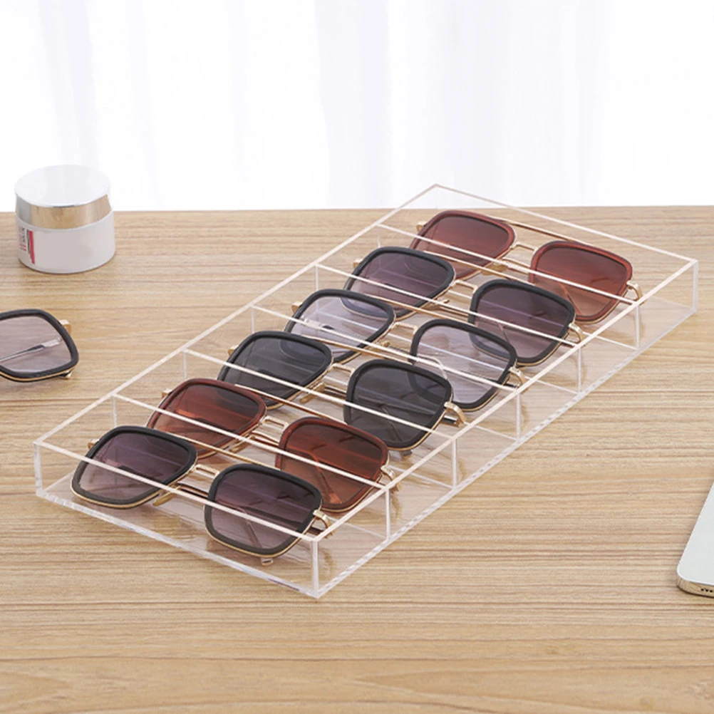 

Transparent Acrylic 6 Compartments Sunglasses Storage Display Tray Rack Holder Eyeglasses Case Multi Functional Jewelry