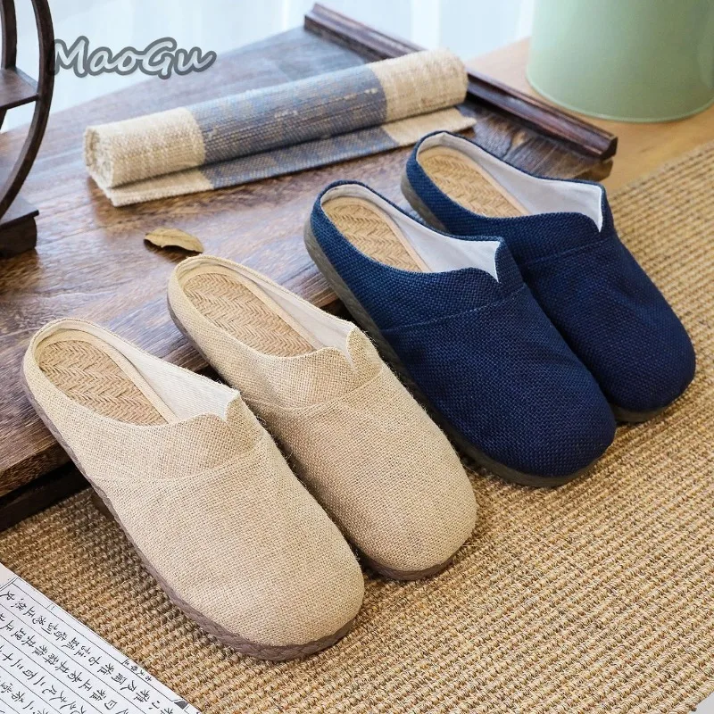 

Women's Men's Linen Casual Mules Indoor Slip-On Slippers Flat Loafer Comfortable Slides Size 35-44 Lightweight Мюли Женские
