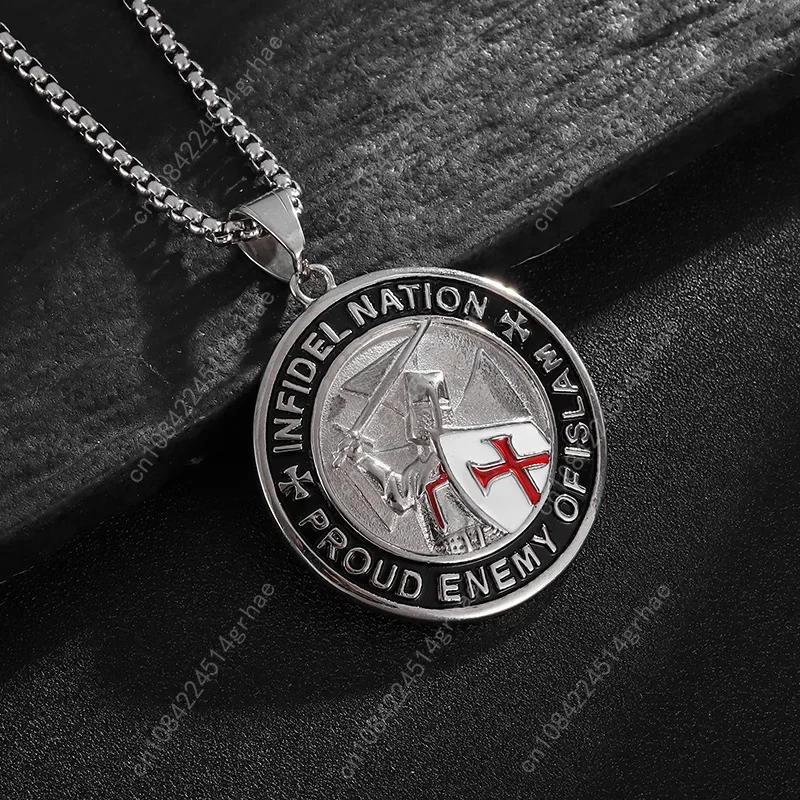 뉴 온리즈다 쿨 남성용 펜던트 스테인리스 스틸 레드 아머 쉴드 기사단 십자군 십자가 목걸이 펑크 주얼리