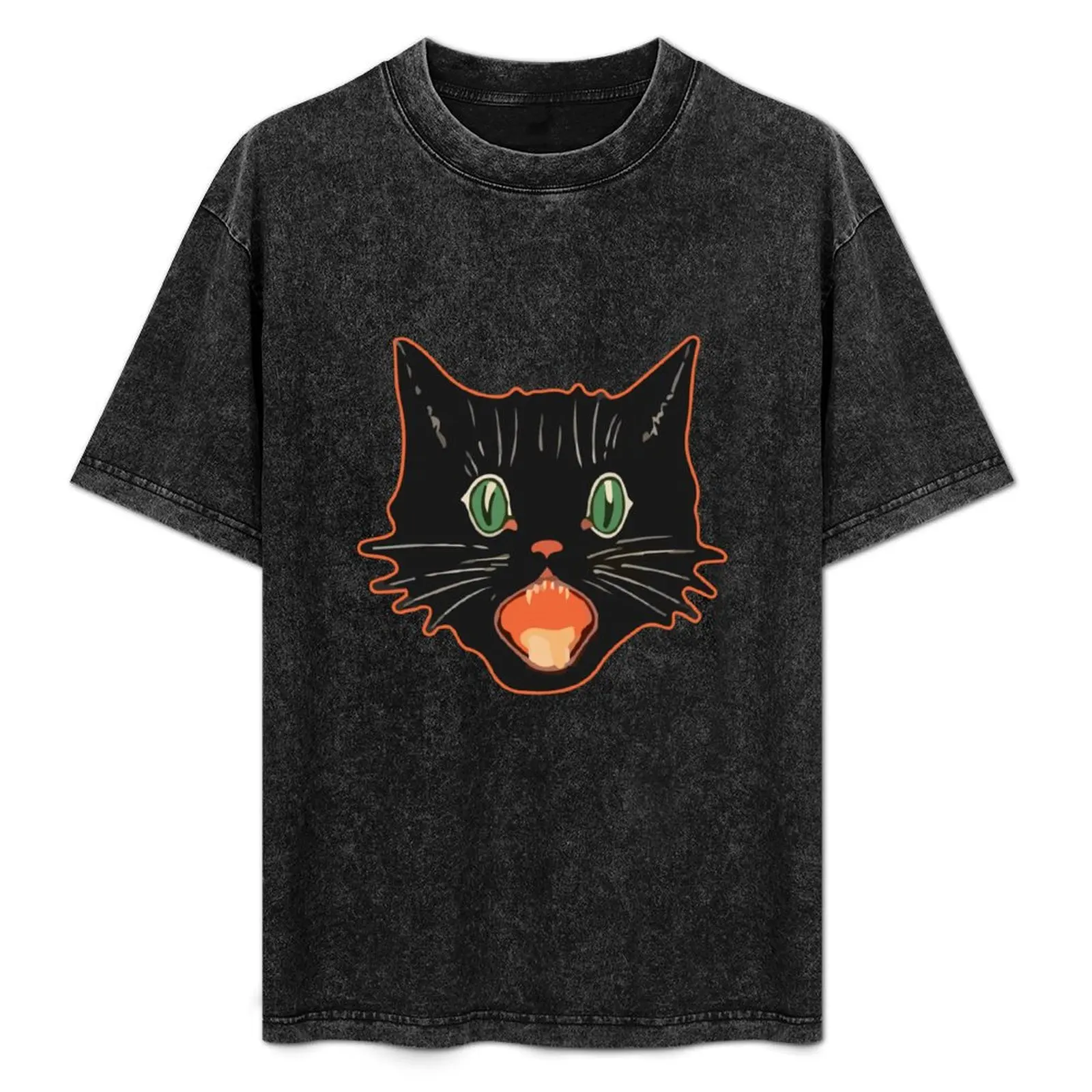 Vintage Halloween Black Cat - Scaredy Cat T-Shirt Simple Trendy Casual T-Shirt
