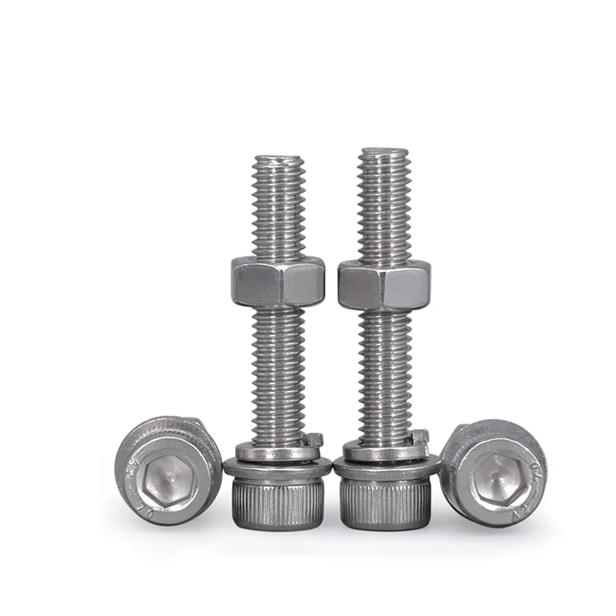 304 SS Cup Head Hex Socket Screw Nut Flat Washer Spring Washer Combination M2-16