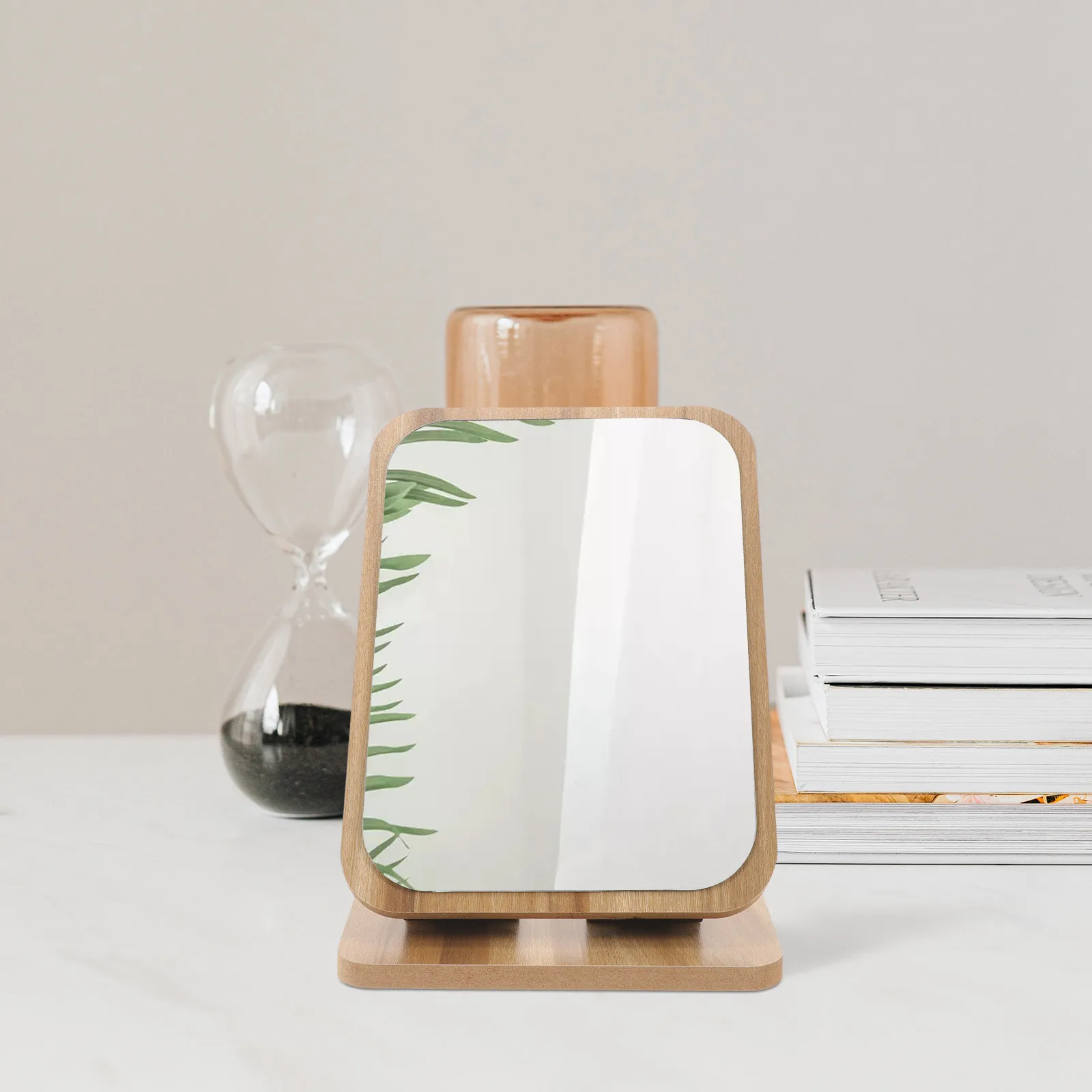 

Wooden Stand Mirror Swivel Desktop Tabletop Mirror for Women Bathroom Bedroom Dressing Table Countertop