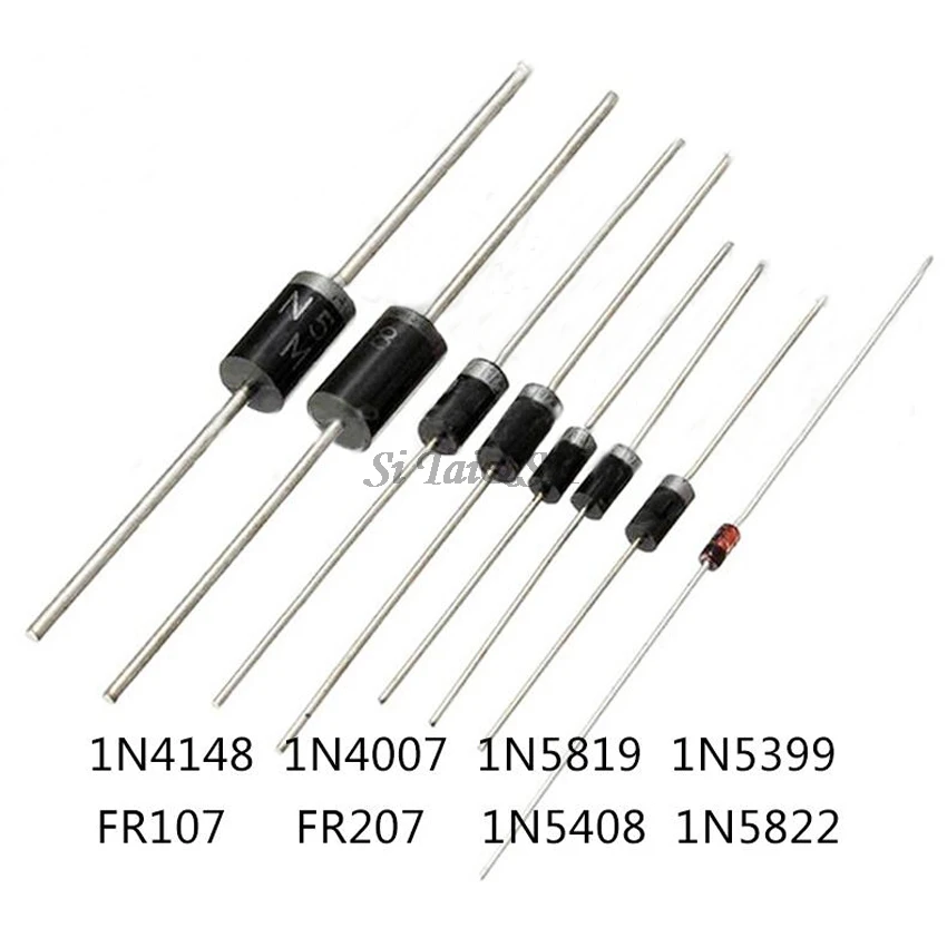 8values=100pcs 1N5399 1N5408 1N4148 1N4007 1N5819 1N5822 FR107 FR207 Switching Diode component diy kit original