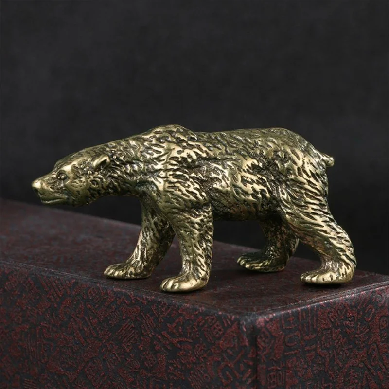 Brass Cute Small Bear Statue Office Desk Ornaments Decorations Crafts Collections Animal Figurines Miniatures Children Toy Gifts