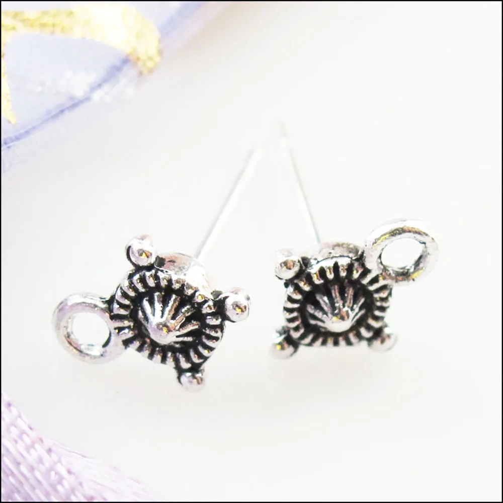 20Pcs Tibetan SilverCone Flower Earrings Studs With Loop Findings