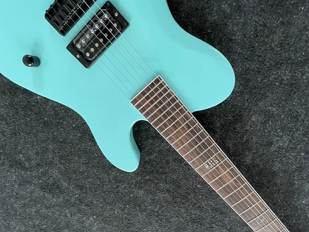 Electric guitar with 7 strings, high quality, seafoam green body, black accessories, can be customized,free shipping